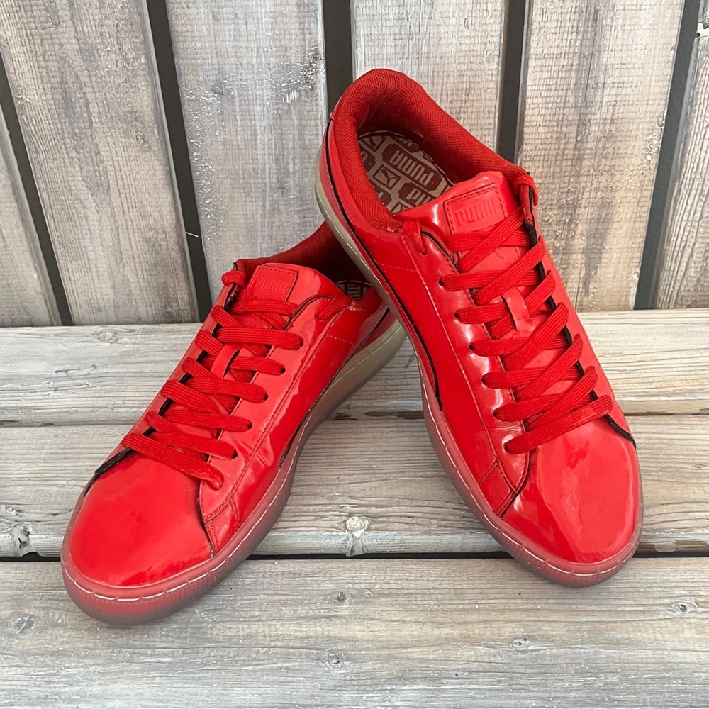 PUMA unisex red patten leather basket sneakers